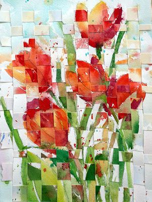 Watercolor Quilt, Collage Art Projects, Paper Collage Art, Paper Weaving, Painting Demo, Weaving Projects, Middle School Art, Weaving Art, Woven Paper