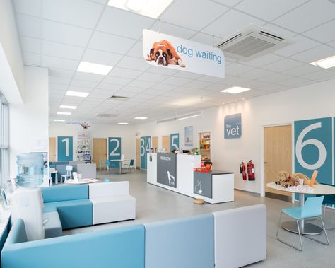 Reception area - Dog Waiting Vet Clinic Design, Vet Design, Vet Clinic Ideas, Children Hospital Design, Physio Clinic, Hospital Ideas, Healthcare Interior Design, Vet Hospital, Vet Office