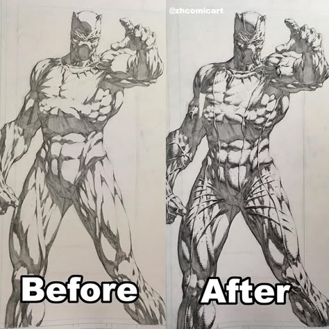 Drawing Before And After, Comic Shading Techniques, Comic Crosshatching, Zhc Drawings, Zhc Comic Art, Comics Inking, Before And After, Zhc Art, How To Draw Comics