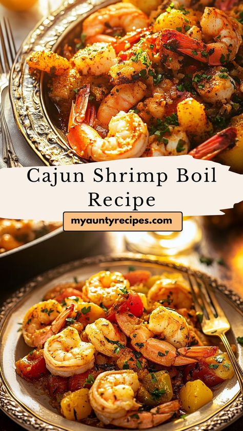 This Cajun shrimp boil is a crowd-pleaser featuring a medley of shrimp, corn, potatoes, and sausage simmered in a flavorful Cajun broth. A perfect dish for fall dinner parties, it’s hearty, spicy, and loaded with vibrant flavors. Serve with crusty bread and lemon wedges for a satisfying Southern-style feast. Cajun Holiday Recipes, Cajun Christmas Dinner Menu Ideas, Cajun Shrimp Boil Recipe, Fall Dinner Parties, Spicy Cajun Shrimp, Cajun Shrimp Boil, Potatoes And Sausage, Traditional Meals, Shrimp Corn