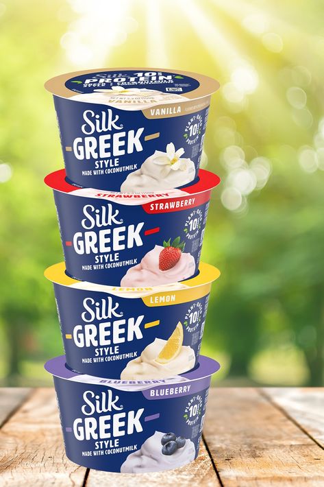 Silk Greek Style Yogurt Reviews & Info (Dairy-Free, Plant-Based) Acv Drinks, Silk Yogurt, Yogurt Substitute, Vegan Greek Yogurt, Yogurt Brands, Yogurt Packaging, Almond Milk Yogurt, Milk Plant, Vegan Greek