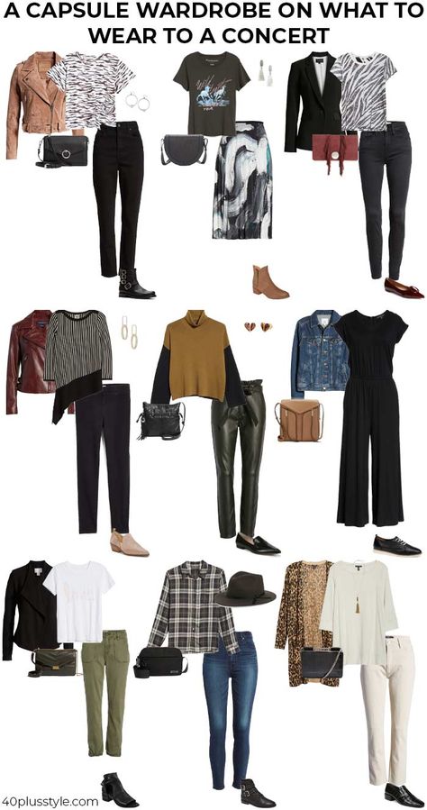 The best concert outfits for women over 40: What to wear to a concert Clothes For A Concert Night, What To Wear To A Punk Concert, Fall Concert Outfit Night Outside, What To Wear To A Concert In The Fall, Outfits To Wear To A Concert Winter, Professional Rocker Outfits, Rock Concert Outfit Ideas Over 40 Summer, Rock Style Outfits For Women, What To Wear To A Journey Concert