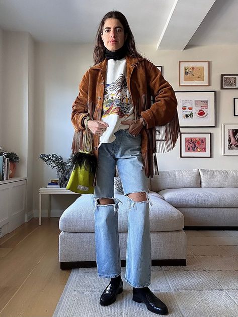 Man Repeller Style, Leandra Cohen, Fringe Jacket Outfit, Leandra Medine Style, Clog Outfit, Boho Chic Fall, Boston Outfits, Leandra Medine, Chic Fall Outfits