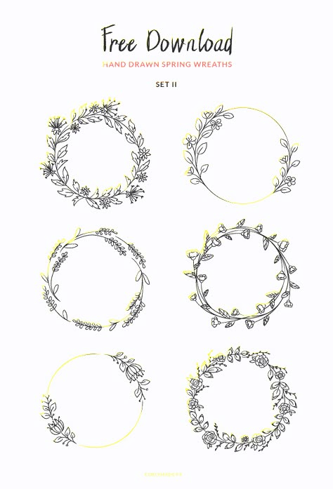 Download: Hand Drawn Spring Wreaths  – Scrap Booking Free Embroidery Patterns Machine, Bird Embroidery Pattern, Rose Embroidery Pattern, Christmas Fonts Free, Hand Embroidery Patterns Free, Frame Floral, Wreath Drawing, Floral Wreaths, Floral Embroidery Patterns