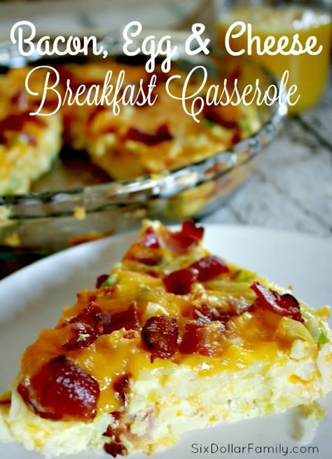 Bacon, Egg & Cheese Breakfast Casserole Recipe - Quick, easy and oh so tasty, this Breakfast Casserole Recipe is just what your morning needs! Bacon Egg And Cheese Casserole, Egg And Cheese Casserole, Low Carb Veggie, Homestead Cooking, Eggs Cheese Breakfast, Bacon Egg Cheese, Breakfast Casserole Recipe, Cheese Breakfast, Bacon Egg And Cheese