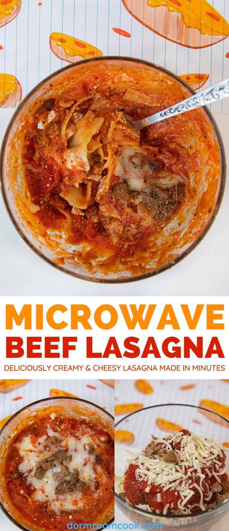 Microwave Beef Lasagna #microwave #lasagna #microwavecooking #beeflasagna #dormroomcook Microwave Lasagna, Microwave Recipes Dinner, Microwave Foods, College Dinner, Microwave Cooking Recipes, Healthy College Meals, Hotel Meals, Meatballs Pasta, Beef Freezer Meals