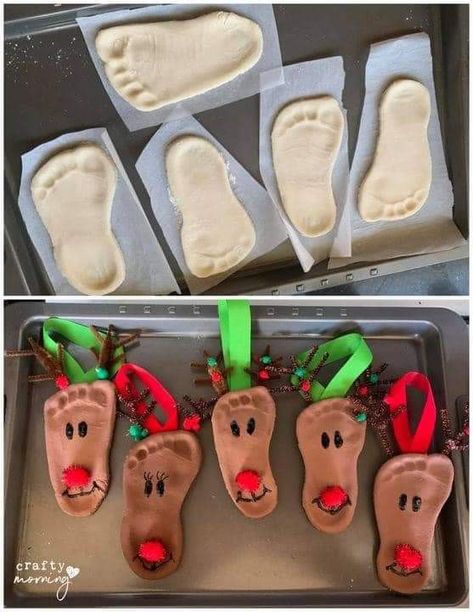 Salt Dough Footprint, Reindeer Footprint, How To Make Salt Dough, Penguin Ornaments, Salt Dough Ornaments, Dough Ornaments, Kids Plates, Reindeer Ornaments, Salt Dough