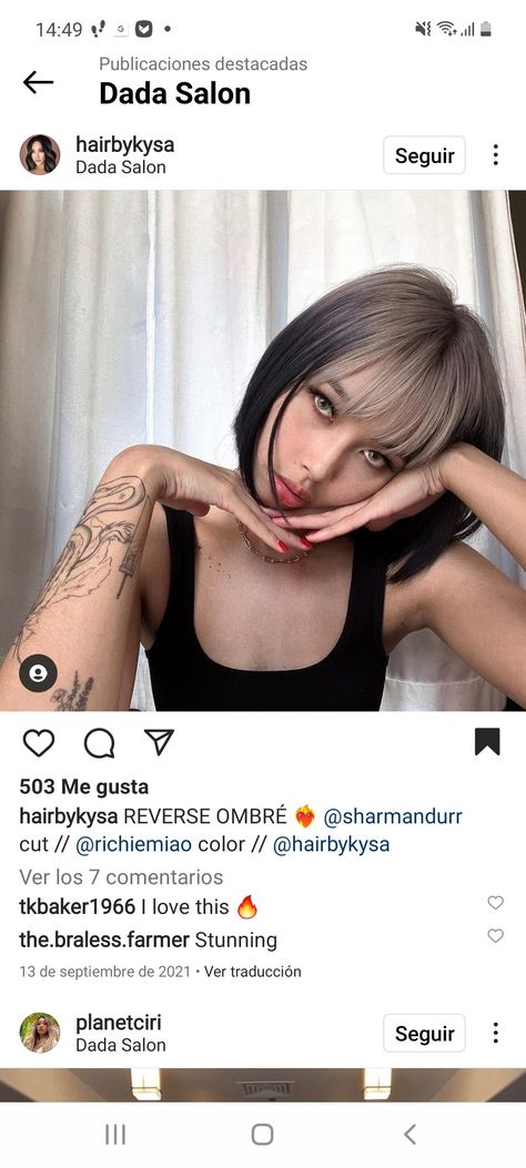 HAIRCOLOR 
HAIR IDEAS 
BLACK BOB HAIRCUT 
CORTE DE PELO
OMBRE HAIRCOLOR Dark Ends Light Roots, Black Reverse Ombre Hair, Reverse Ombre Hair Short, Ombre Hair Reverse, Black Hair With Frosted Tips, Blonde Ghost Roots Black Hair, Blond Roots Dark Ends, Reverse Ombre Hair Brown, Reverse Ombré Hair