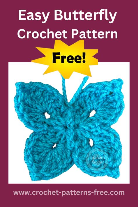 Easy Crochet Butterfly Pattern #crochet #easycrochet #butterfly Unicorn Applique Crochet, Crocheted Butterfly Pattern Free, Crochet Butterfly Free Pattern Easy, Butterfly Applique Pattern Free, Crochet Appliques Free Pattern, Crochet Applique Patterns Free Simple, Easy Crochet Butterfly, Butterflies Crochet, Crochet Butterfly Applique