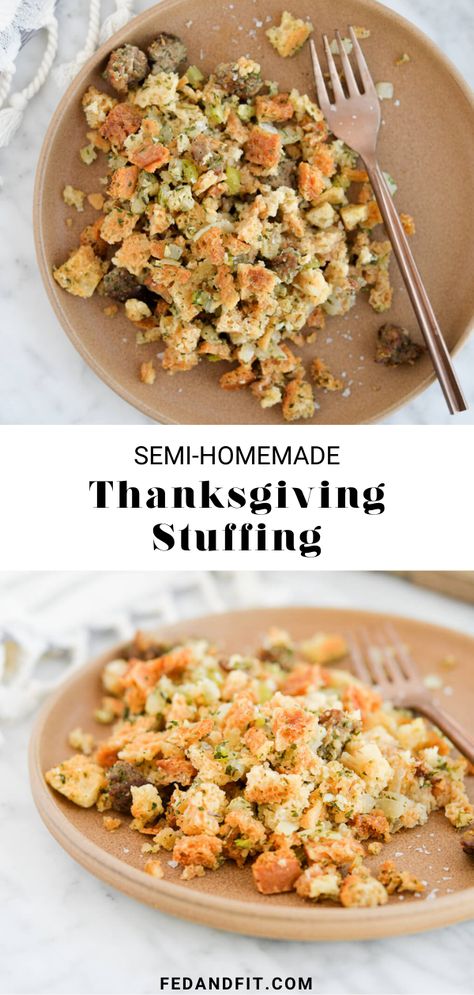 Semi-Homemade Box Stuffing Recipe | Fed & Fit Stuffing Recipes With Box Stuffing, Boxed Stuffing Recipes Thanksgiving, Stuffing With Boxed Stuffing, Box Stuffing Hacks, Stuffing From Box Recipes, How To Make Box Stuffing Taste Homemade, Stuffing Box Recipes, Best Boxed Stuffing Recipe, Doctored Up Box Stuffing