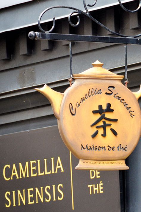 Tearoom sign in Quebec, Canada Japanese Signage, Chinese Cafe Design, Tea Sign, Tea Merchant, Tea Places, Tea Shops, Trip To France, Plane Ticket, Camellia Sinensis