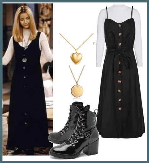 phoebe buffay outfits Outfit | ShopLook Friends Series Outfit Ideas, 90s Fashion Outfits Friends, Phoebe Buffay Dress Outfits, Phoebe Outfits 90s, Winter Outfits Hippi, The Weekend Inspired Outfits, Phoebe Buffay Outfits Inspired, Pheobe Buffay Outfits 90s, Dress Like Phoebe Buffay