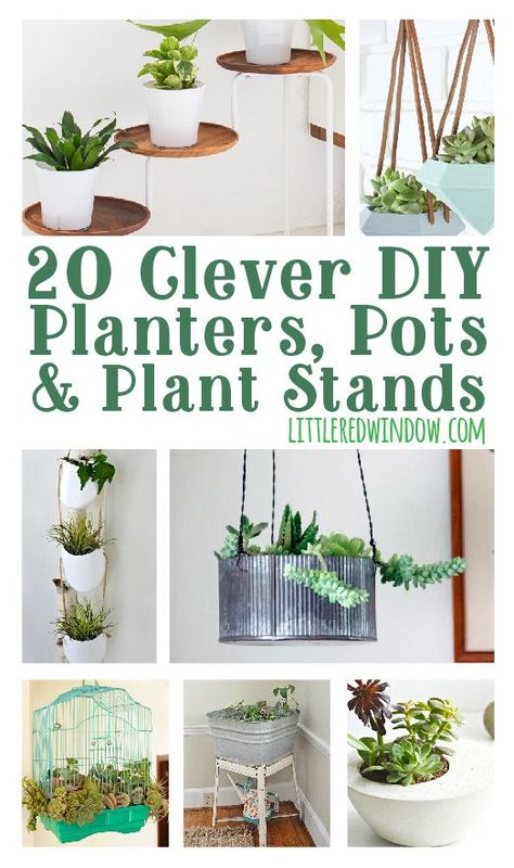 20 Clever DIY Planters, Pots & Plant Stands for your garden or inside! | littleredwindow.com Diy Planters Pots, Garden Planters Pots, Diy Plant Stand, Plant Stands, Cactus Y Suculentas, Diy Planters, Diy Plants, Clever Diy, Container Plants