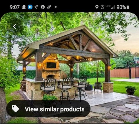 Diy Outdoor Fireplace, Outdoor Living Space Design, Gazebo Plans, Rustic Backyard, Grill Area, Backyard Gazebo, Backyard Pavilion, Backyard Kitchen, Backyard Remodel