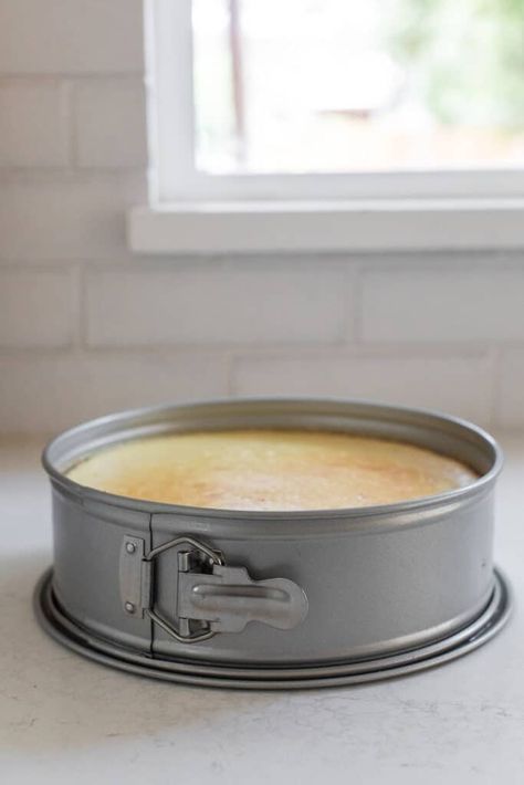 cheesecake in a springform pan Best Homemade Cheesecake Recipe, Best Homemade Cheesecake, Homemade Cheesecake Recipe, The Best Cheesecake Recipe, Graham Cracker Crust Cheesecake, Best Cheesecake Recipe, Spring Form Pan, Homemade Cheesecake Recipes, The Best Cheesecake