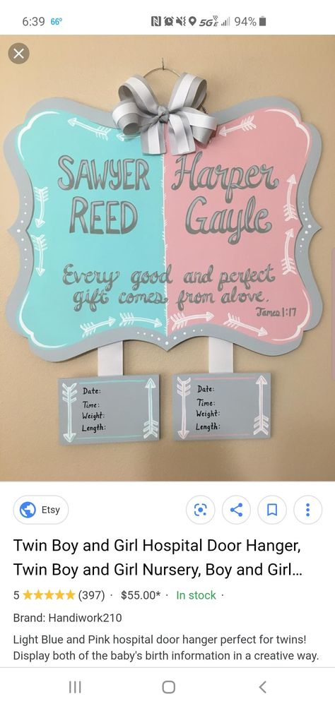 Twin Girl Hospital Door Hanger, Twins Door Hanger Hospitals, Twin Door Hanger, Twin Hospital Door Hanger, Girl Hospital Door Hanger, Hospital Door Signs, Twins Nursery, Twins Announcement, Hospital Door Hanger