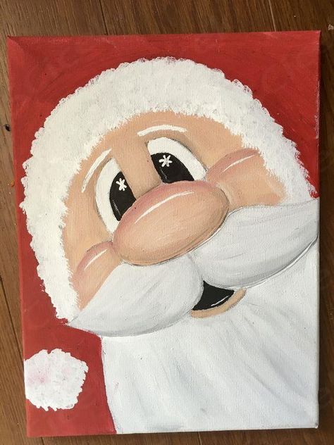 Christmas Art Painting Acrylic Santa, Santa Claus Painting For Kids, Santa Canvas Painting Easy, Christmas On Canvas Ideas, Santa Claus Painting Easy, Simple Santa Painting, Santa Paintings On Canvas Easy, Painting Santa Faces Easy, Santa Faces To Paint On Wood