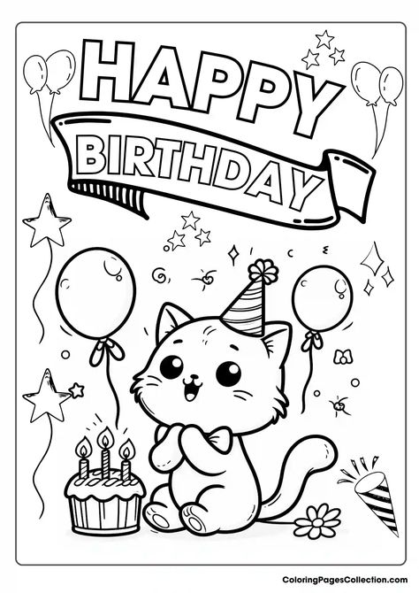 Happy Birthday Coloring Pages - Cute Cakes with Boys, Cats, and Dogs Happy Birthday Grandma Coloring Page, Happy Birthday Colouring In Pages, Free Happy Birthday Coloring Page, Birthday Activity Sheet, Free Birthday Coloring Pages, Birthday Easy Drawings, Birthday Card Coloring Printable, Cute Drawings For Birthday, Happy Birthday Coloring Pages Printables