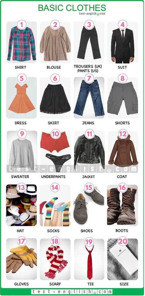 Clothes – A1 English Vocabulary - Test-English Clothes In English Vocabulary, Clothes English Vocabulary, Clothes Esl, Vocabulary Clothes, Vocabulary Test, Grammar Notes, English Clothes, English Grammar Notes, One Piece Clothing