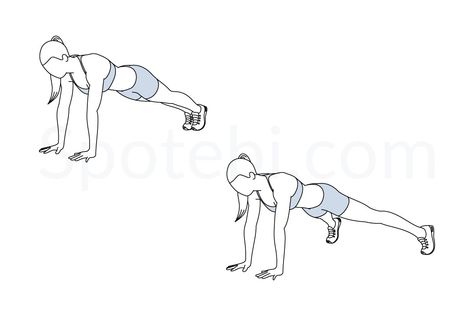 Plank jacks exercise guide with instructions, demonstration, calories burned and muscles worked. Learn proper form, discover all health benefits and choose a workout. Spotebi Workout, Exercise Drawing, Plank Jacks, Oblique Workout, Fitness Flyer, Best Workout Plan, Back Fat Workout, Push Up Workout, Workout Plan For Beginners