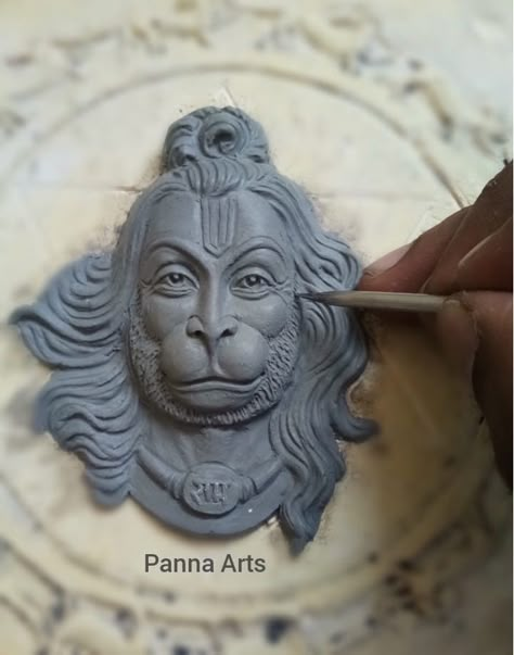 Hanuman Clay Art, Hanuman Ji Clay Art, Bal Ganesh Murti Clay, Ganesh Idol With Clay, Ganesha Idol Clay Making, Ganesha Clay Mural Art, 3d Wall Art Sculpture, Indian Traditional Paintings, Buddhist Art Drawing