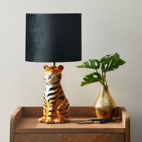 Table Lamps - Bedside & Desk Lamps | Dunelm | Page 2 Tiger Table, Jungle Themed Bedroom, Jungle Bedroom, Animal Lamp, Unusual Furniture, Copper Wood, Jungle Room, Cute Tiger, Bronze Table