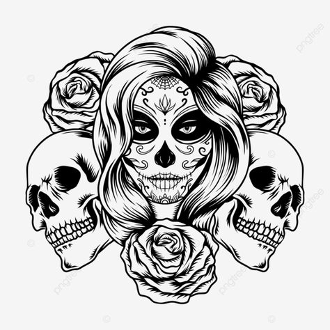 Skull Clipart Simple, Skull Lady Tattoo, Animal Skull Drawing, Sugar Skull Art Drawing, Sugar Skull Drawing, Super 73, Skull Coloring, Graphics Resources, Lady Tattoo