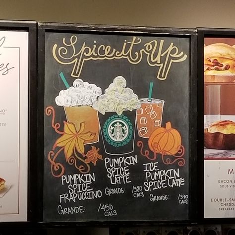 Starbucks fall menu Olive Smith, Fall Chalkboard Art, Halloween Chalkboard Art, Starbucks Crafts, Cafe Chalkboard, Chalk Markers Art, Coffee Chalkboard, Christmas Chalkboard Art, Starbucks Art