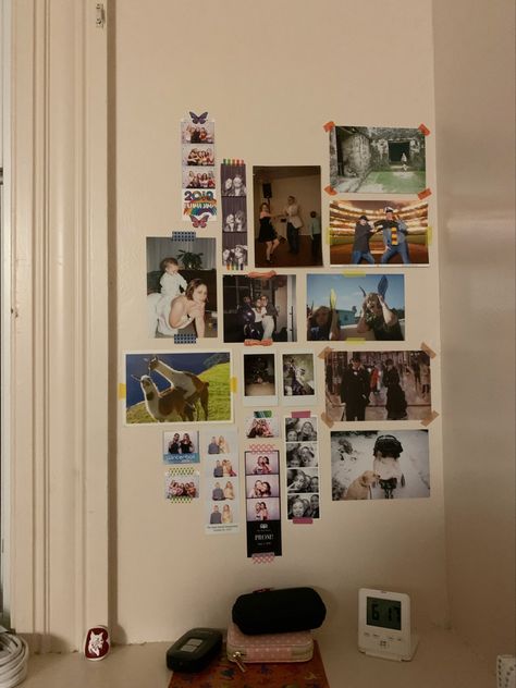 Where To Put Pictures In Your Bedroom, Photos In Room Ideas, How To Decorate Polaroid Pictures, Cute Ways To Hang Up Pictures In Room, Memory Photo Wall, How To Display Pictures Without Frames, Polaroid Frame Wall, Pictures In Room Ideas, Polaroid Bedroom Ideas