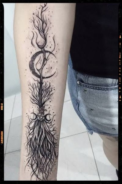 Witch Broom Tattoo Ideas, Witchy Broom Tattoo Ideas, Witch’s Broom Tattoo, Witch Tattoo Spine, Witch Themed Tattoos, Witch Theme Tattoo, Broom Stick Tattoo, Cauldron Tattoos, Witchy Spine Tattoo