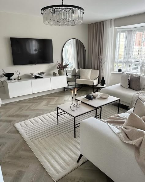 Grey Flooring Living Room, Classy Living Room, Apartment Living Room Design, Neutral Living Room, Home Design Living Room, Apartment Decor Inspiration, White Living Room, Decor Home Living Room, Living Room Decor Apartment