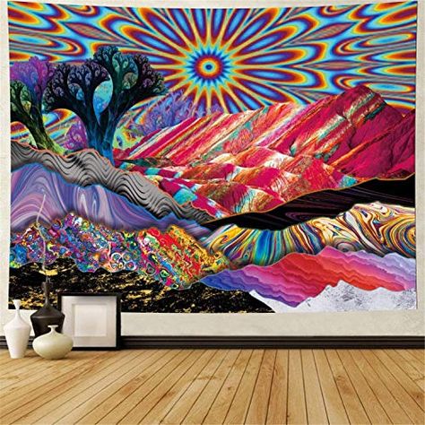 Sun Tapestry, Living Room Tapestry, Trippy Tapestry, Blacklight Tapestry, Abstract Trees, Mountain Tapestry, Tapestry Nature, Tree Tapestry, Colorful Mountains