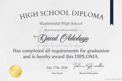 High School Diploma Certificate Maker Online School Certificate Design, Diploma High School, With High Honors Certificate, School Diploma, Free High School Diploma, High School Diploma Certificate, Certificate Maker, California High School, Academic Excellence Certificate