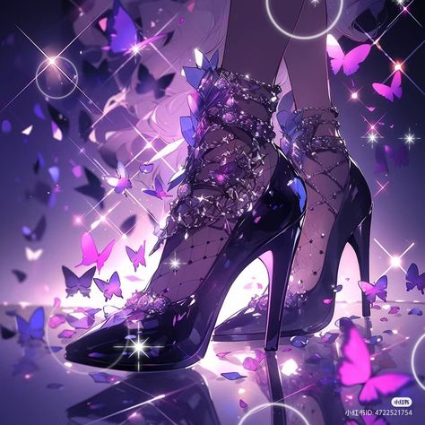 Shoe Drawing, Shoes Anime, Magic Shoes, Fairy Shoes, Emo Girl, Fashion Illustrations Techniques, Purple Heels, Cinderella Shoes, Fashion Drawing Dresses