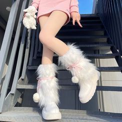 Val Outfits, Femboy Outfit, Cute Leg Warmers, Shoe References, Baddie Pfp, Fur Leg Warmers, Milk Color, Ribbon White, Grey Ribbon