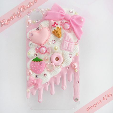 Pink Whipped Cream, Decoden Ideas, Diy Phone Case Ideas, Decoden Phone Cases, Phone Case Ideas, Decoden Diy, Decoden Case, Decoden Phone Case, Whipped Cream Frosting