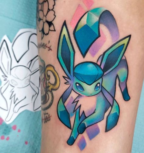 Glaceon Tattoo, Bubble Tattoo, Godzilla Tattoo, Trident Tattoo, Pokemon Tattoos, Pokemon World, Gamer Tattoos, Bright Tattoos, Grunge Tattoo