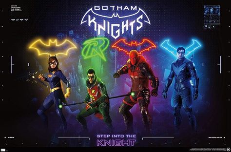 Gotham Nights, Dc Comics Poster, Art Dc Comics, Gotham Knights, Character Actions, Knight Games, Arte Dc Comics, Dc Comics Characters, Batman Arkham