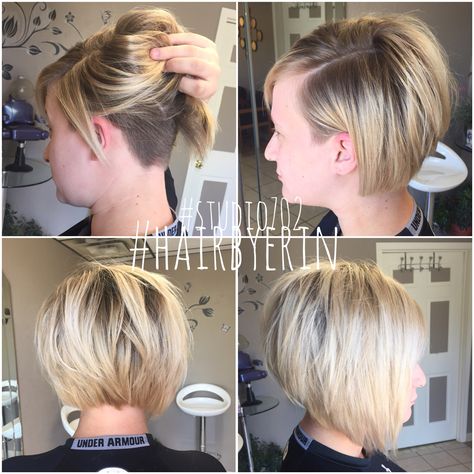 #undercut #studio702 #hairbyerin A Line Bob Shaved Back, Stacked Bob Shaved Back Undercut, Stacked Bob Haircut With Undercut, Graduated Bob With Undercut, Inverted Bob Undercut, Stacked Undercut Bob Haircut, Hidden Undercut Short Hair, A Line Bob With Undercut, Angled Bob With Undercut