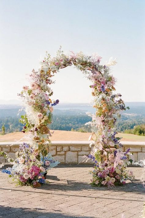 Stunning Colorful Wedding Ceremony Arch With Pastel Blue, Lavender, Blush, Coral Flowers Pastel Pink Weddings, Most Beautiful Flower, Floral Archway, Wedding Stills, Flower Wall Wedding, Flower Arch, Wedding Design Decoration, Flower Inspiration, Ceremony Arch