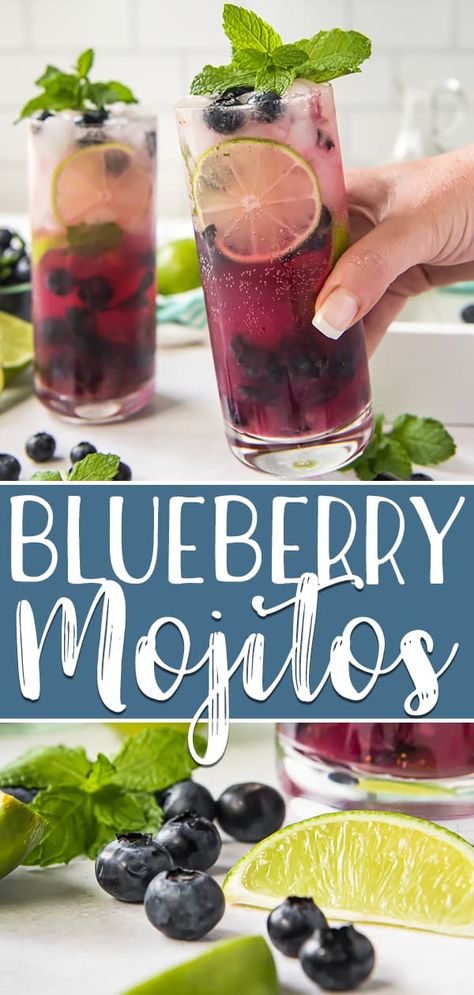 Blueberry Mojito Resep Mojito, Blueberry Mojito Recipe, Blueberry Drinks, Blueberry Cocktail, Mint Drink, Blueberry Mojito, Blueberry Mint, Coctails Recipes, Mint Mojito