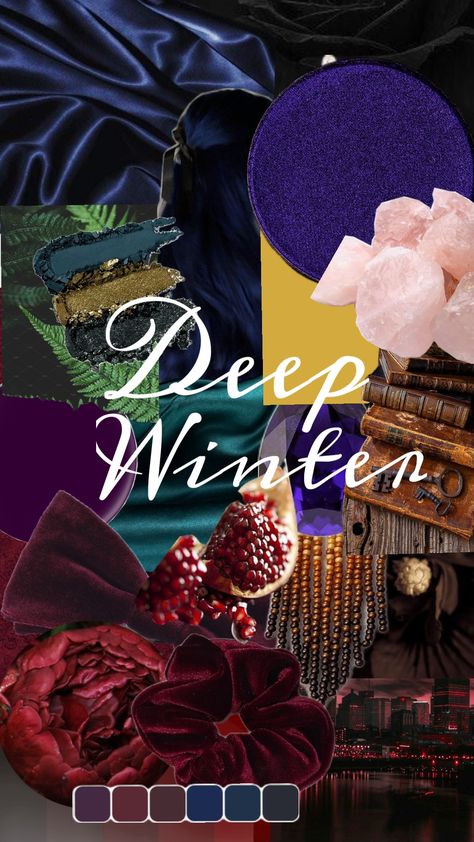 #deepwinter #coloranalysis #moodboards Deep Winter Color Palette, Theatrical Romantic Style, Autumn Moodboard, Deep Winter Palette, Winter Moodboard, Deep Winter Colors, Winter Color Palette, Deep Autumn, Deep Winter