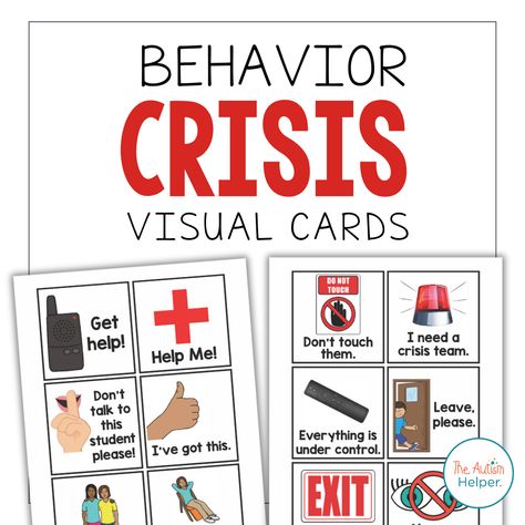 These visuals are designed to be used between adults to communicate needs during a crisis or implementation of a behavior plan. Sometimes, other adults require support to follow the plan (for a variety of reasons) or understand what is needed. These can be used to clearly convey your needs in the moment to other adults that approach the situation. Keep these handy on a lanyard or stored in multiple locations around the classroom and building. This resource is a must-have! Visual Behavior Supports Free, Sped Resources, Behavioral Interventions, Resource Teacher, Behavior Cards, School Counseling Activities, Behavior Plan, Mountain Lions, Dream Classroom