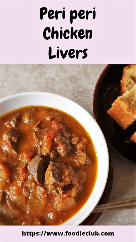 Peri Peri Chicken Livers – tender chunks of chicken livers, swimming in a tomato and onion gravy, spiced up with chilli. Grab your crusty breadroll and dive right in. #foodleclub #homemade #chickenlivers #periperichickenlivers #southafricanrecipes #bestchickenlivers Peri Peri Chicken Livers, Chicken Liver Recipes, Peri Chicken, Peri Peri Chicken, Liver Recipes, Tasty Snacks, Onion Sauce, Chicken Liver, Peri Peri