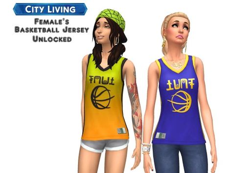 Mod The Sims: City Living Female's Basketball Jersey Unlocked by VentusMatt • Sims 4 Downloads Sims 4 Cc Basketball Jersey, Sims City Living, Sims 4 City Living, School Uniform Skirts, Sims 4 Expansions, Sims Ideas, Sims 4 Downloads, Basketball Clothes, Maid Dress