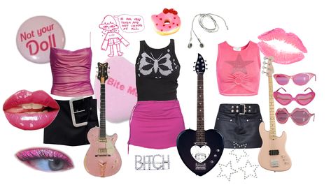 Pink Rockstar Outfit, Pink Rockstar Aesthetic, Rock Girl Aesthetic, Pink Rockstar, Outfit Ideas For Party, Rockstar Aesthetic, Band Outfits, Rock Girl, Pink Out