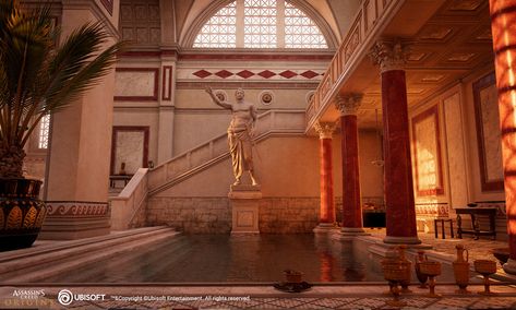 Column Texture, Roman Bath House, Ac Origins, Imperiul Roman, Plaster Texture, Greek House, Pool Tiles, Rustic Bathroom Designs, Marble Columns