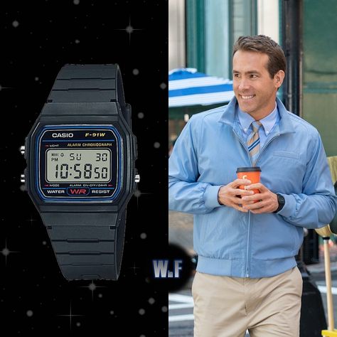 Watches in films en Instagram: “In the 2021 American action comedy “Free Guy” the main protagonist “Blue Shirt Guy” (played by @vancityreynolds) wears a Casio F-91W on a…” Casio F 91w, F91w Casio, Casio F91w Outfit, Casio Outfit, Casio Watch Outfit, Casio F91w, Casio Vintage Watch, Best Looking Watches, Sports Watch