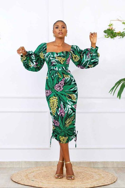 Beautiful Off Shoulder Ankara Styles You Can Wear To Your First Date (49) Ankara Dress With Puff Sleeves, Ankara Drawstring Dress, Drawstring Ankara Dress, Sweetheart Neckline Ankara Dress, Ankara Long Sleeve Dress, Beautiful Sleeves Designs For Dresses, Nigerian Styles Dresses Ankara, Ghanian Dress Styles, Ankara Neckline Designs