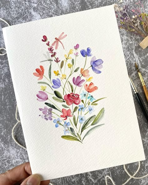 Bluebellarts by Padmini (@bluebellarts) • Instagram photos and videos Watercolour Bunch Of Flowers, Spring Watercolor Painting Easy, Spring Watercolor Painting, Watercolor Flower Bouquet, Beautiful Wednesday, Flower Bouquet Drawing, Flower Bouquet Painting, Loose Watercolor Paintings, Beautiful Tulips